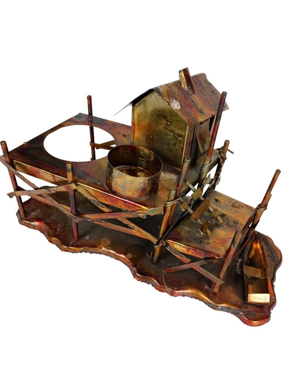 Brutalist Copper Sculpture Candle Holder Vintage 1974 Art Nautical Industrial